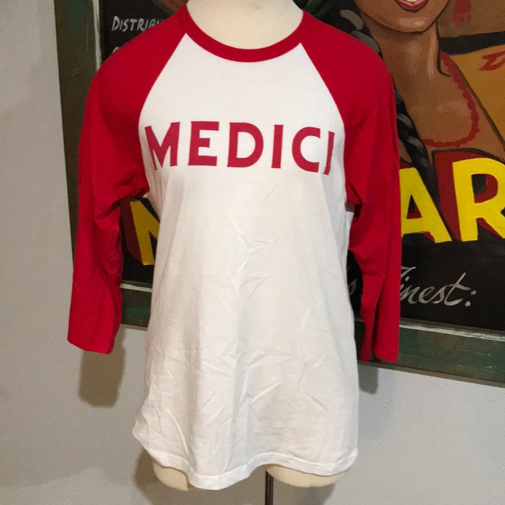 VINTAGE Spell Out Medici Raglan Baseball Tee